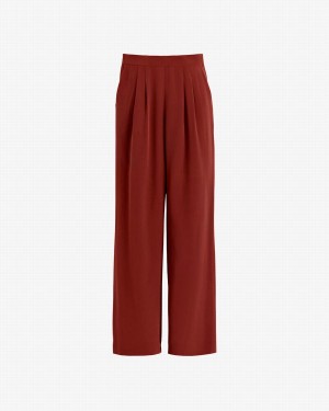 Pantaloni Cuyana Silk Largi-Leg Dama Rosii Inchis | KQP2732MQ