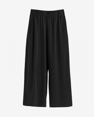 Pantaloni Cuyana Washable Silk Largi-Leg Cropped Dama Negrii | YCN6668TA