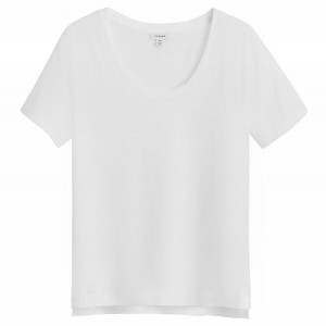 Tricouri Cuyana Pima Scoop Neck Tee Dama Albi | YVM7049BO