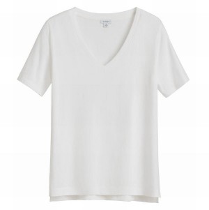 Tricouri Cuyana Pima V-Neck Tee Dama Albi | FWL1048SJ