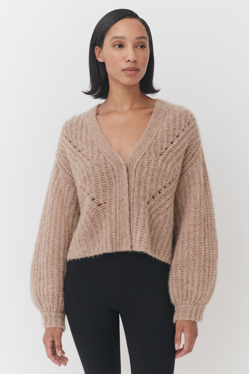 Cardigan Cuyana Alpaca Lână Cropped Dama Kaki | IFY9665LH