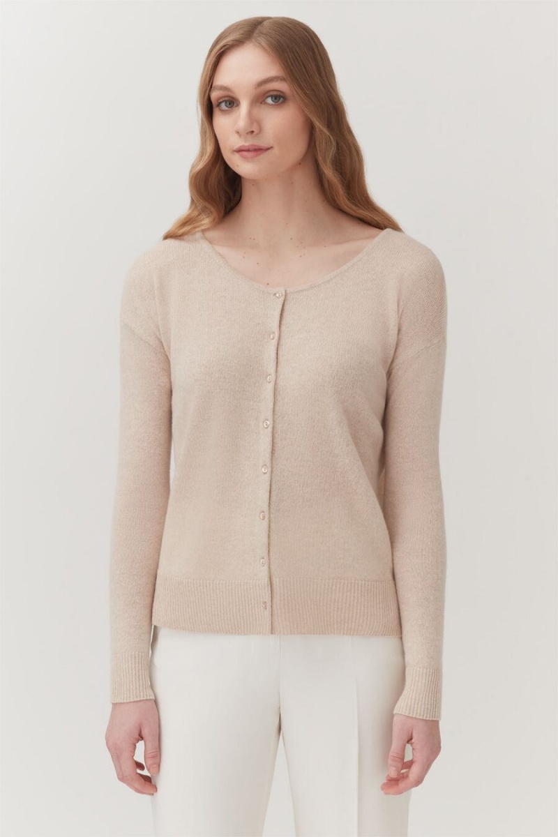 Cardigan Cuyana Single-Origin Cashmere Dama Bej | JRB352NX