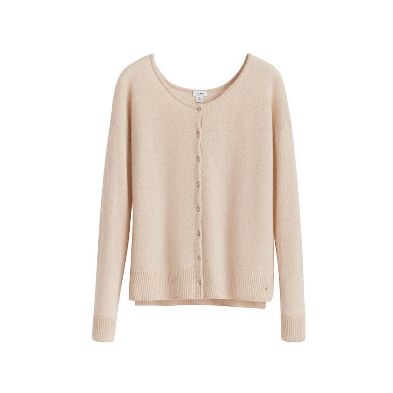 Cardigan Cuyana Single-Origin Cashmere Dama Bej | JRB352NX