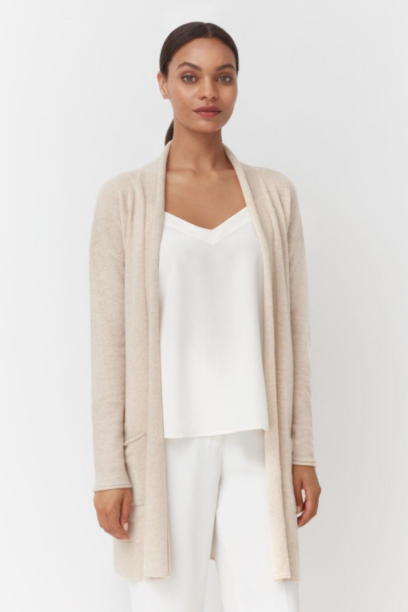 Cardigan Cuyana Single-Origin Cashmere Long Dama Bej | OCS782OT