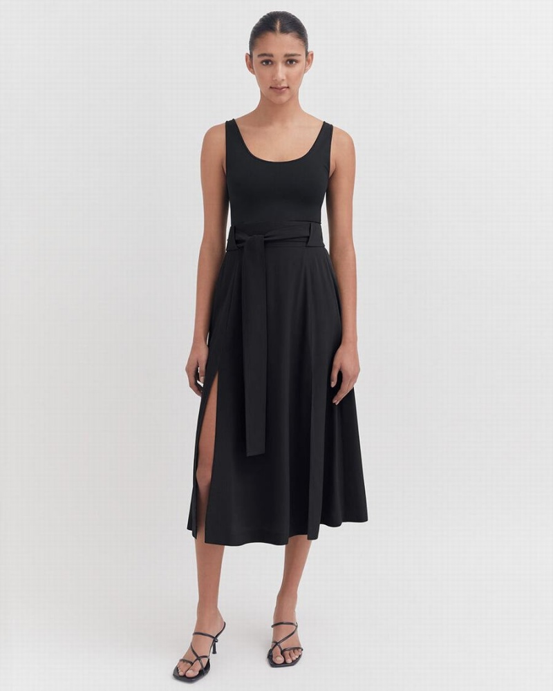 Fuste Cuyana Silk Belted Midi Dama Negrii | PJP5926DO