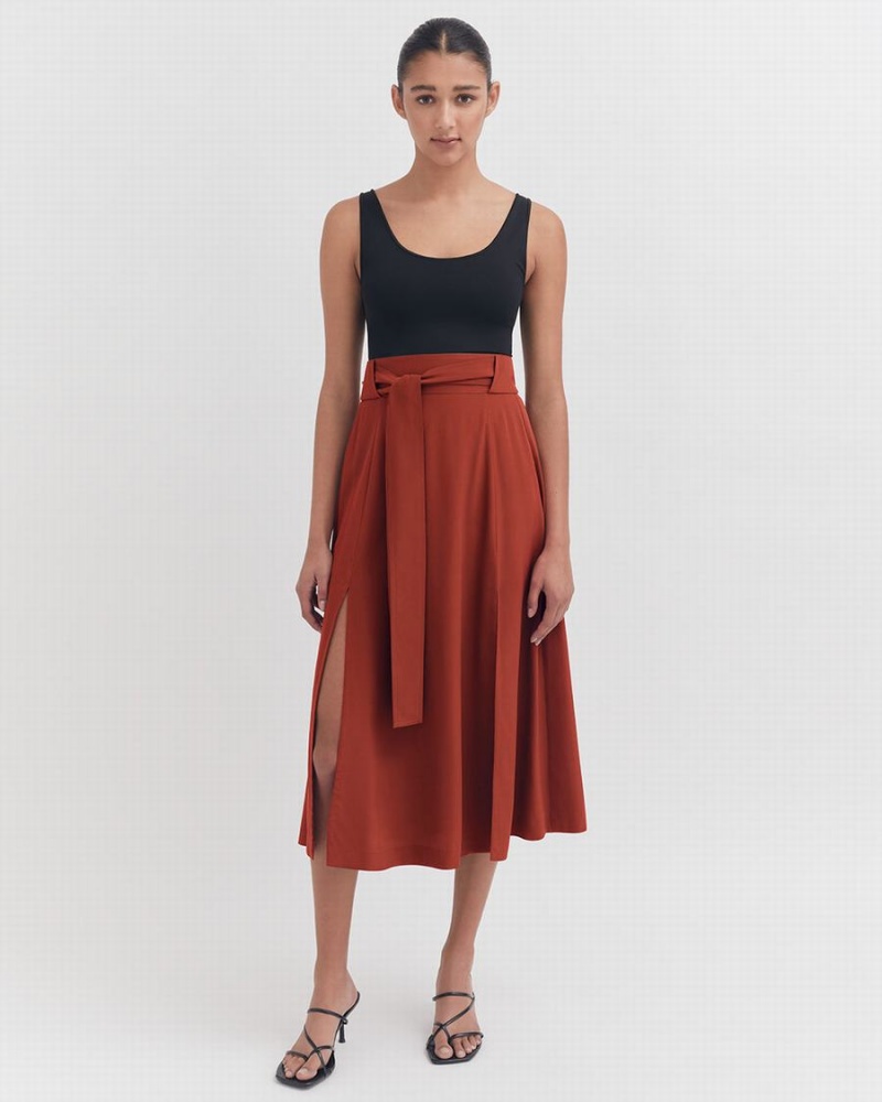 Fuste Cuyana Silk Belted Midi Dama Rosii | PVQ7050GN