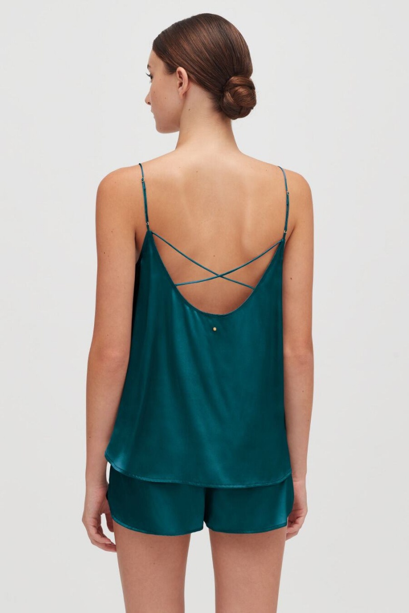 Maiouri Cuyana Washable Charmeuse Cross-Back Cami Dama Albastri | HLT1972UE