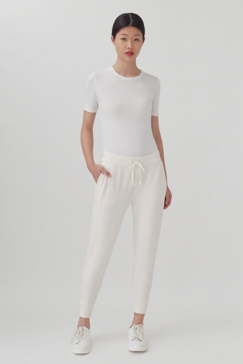 Pantaloni Cuyana French Terry Tapered Lounge Dama Albi | SWU9787IB