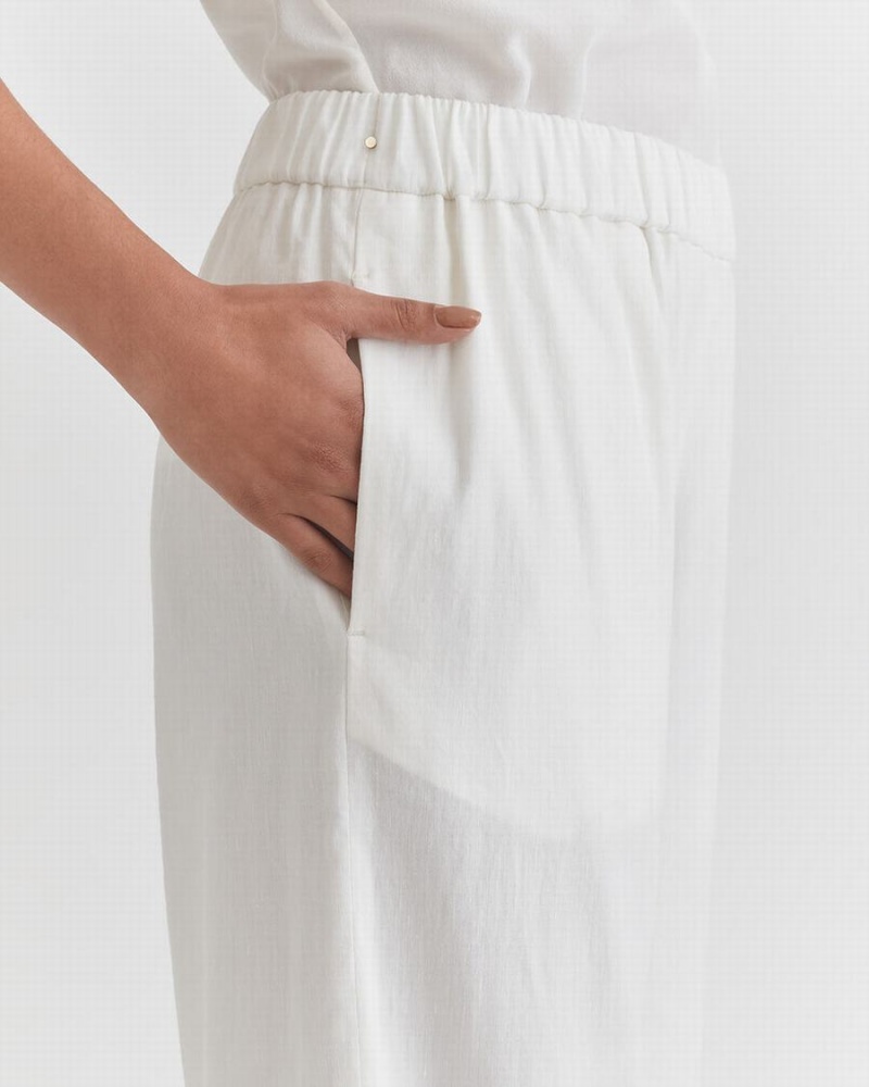 Pantaloni Cuyana Linen Largi Leg Dama Albi | NEQ5868IH