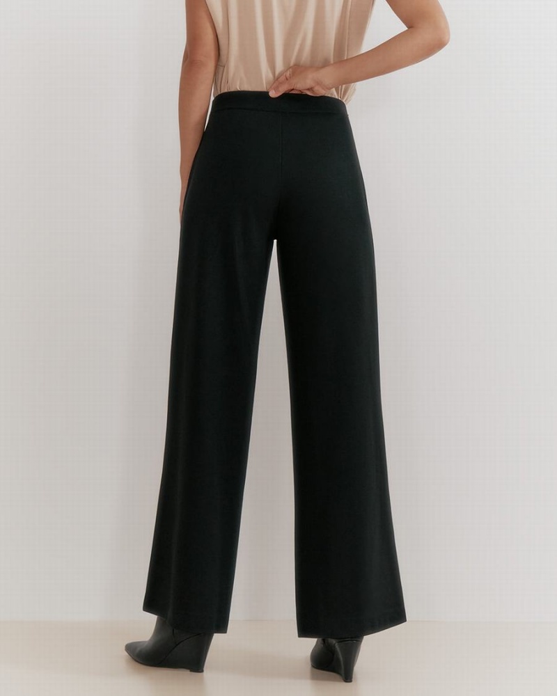 Pantaloni Cuyana Ponte Largi-Leg Dama Negrii | PRE480YU