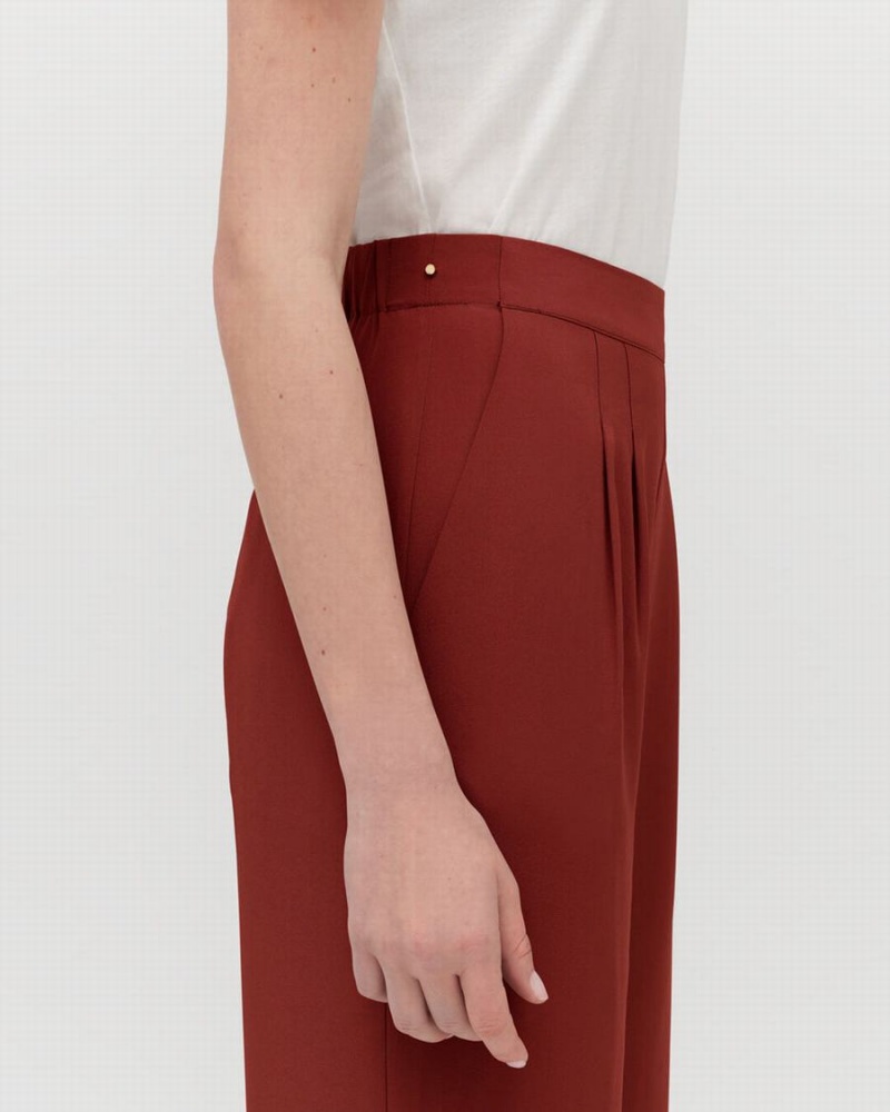 Pantaloni Cuyana Silk Largi-Leg Dama Rosii Inchis | KQP2732MQ