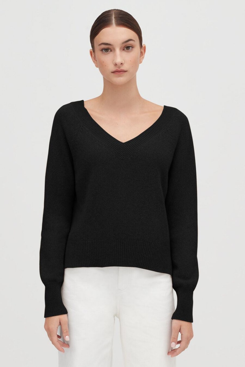 Pulovere Cuyana Recycled Cashmere Deep V-Neck Dama Negrii | GJD1527BS