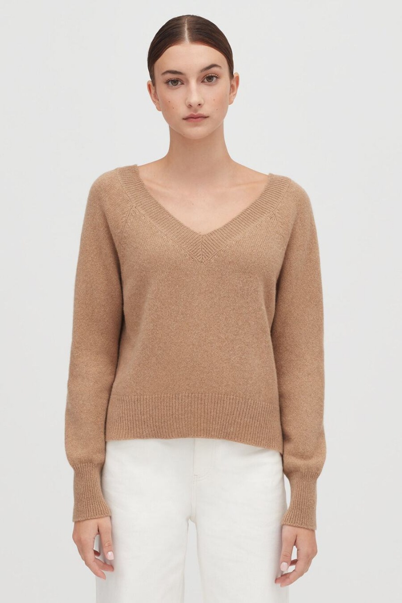 Pulovere Cuyana Recycled Cashmere Deep V-Neck Dama Maro | KYM1729YQ