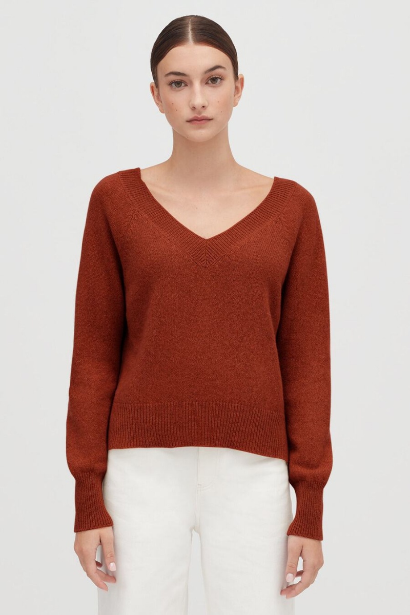 Pulovere Cuyana Recycled Cashmere Deep V-Neck Dama Portocalii | VKW2985TS