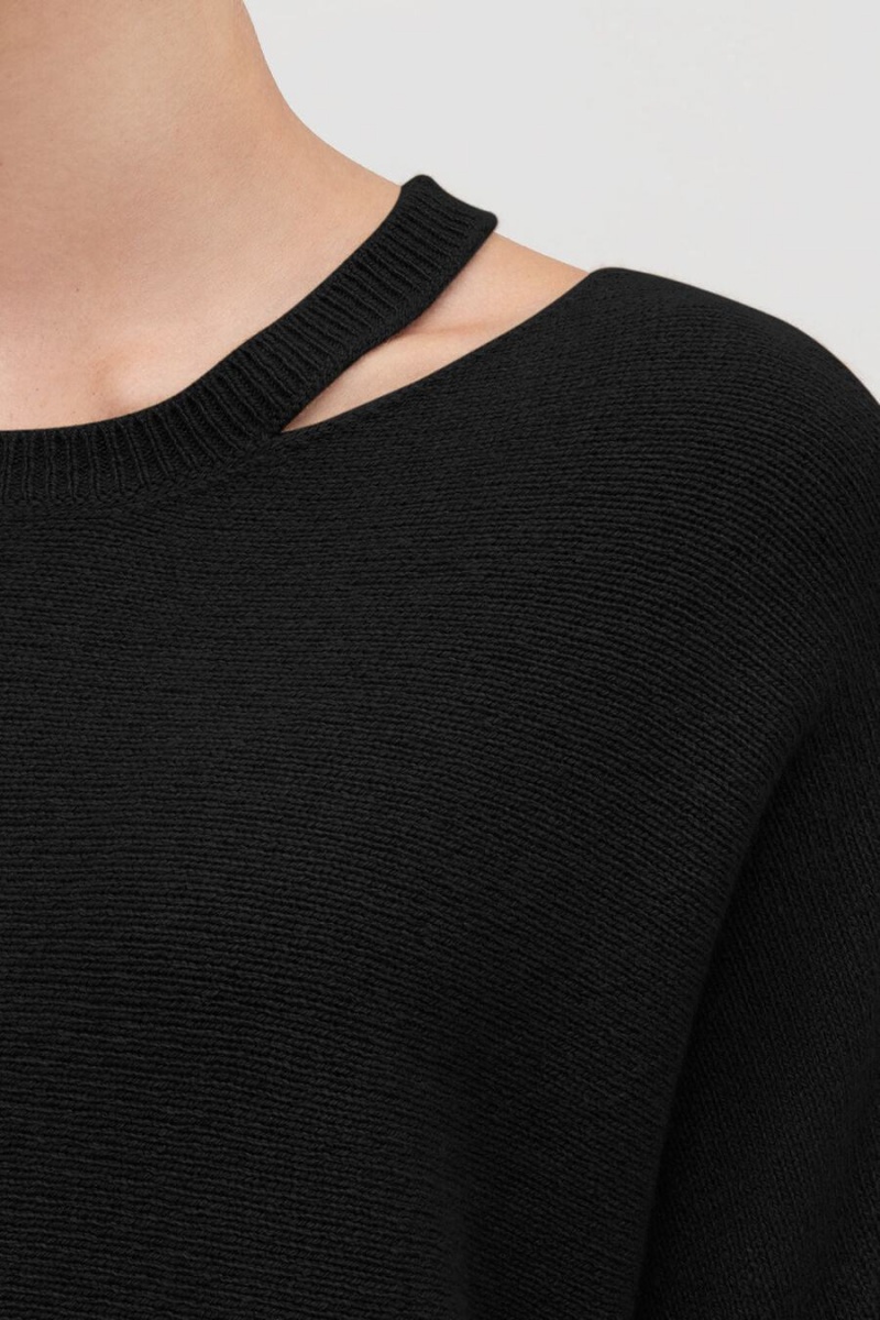 Pulovere Cuyana Recycled Cashmere Split-Neck Dama Negrii | EHA1939JQ