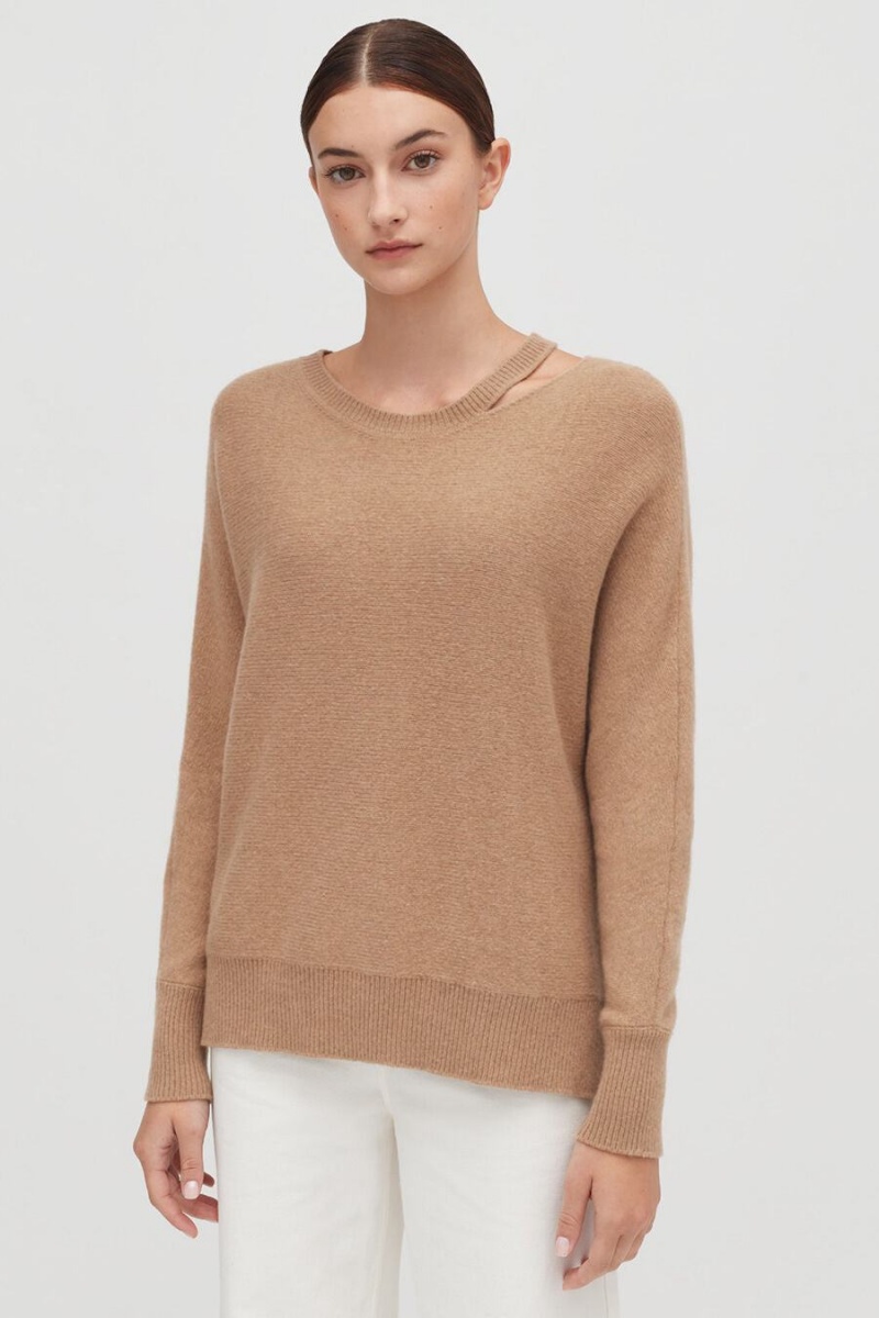 Pulovere Cuyana Recycled Cashmere Split-Neck Dama Maro | LGS539RT