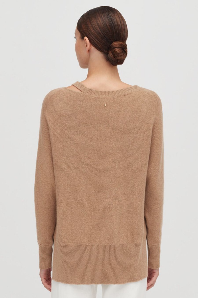 Pulovere Cuyana Recycled Cashmere Split-Neck Dama Maro | LGS539RT