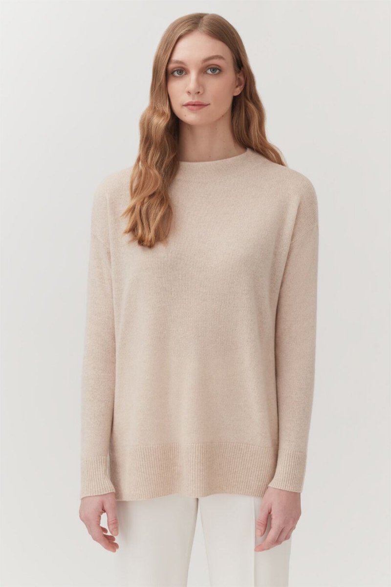 Pulovere Cuyana Single-Origin Cashmere Funnel Neck Dama Bej | UWP618WC