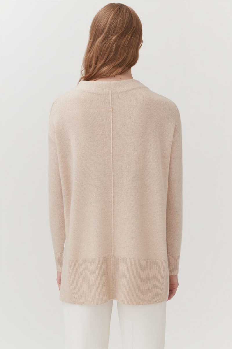 Pulovere Cuyana Single-Origin Cashmere Funnel Neck Dama Bej | UWP618WC