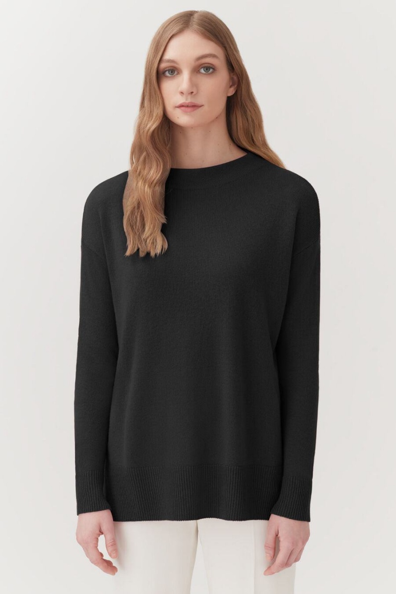 Pulovere Cuyana Single-Origin Cashmere Funnel Neck Dama Negrii | NKF3386CQ