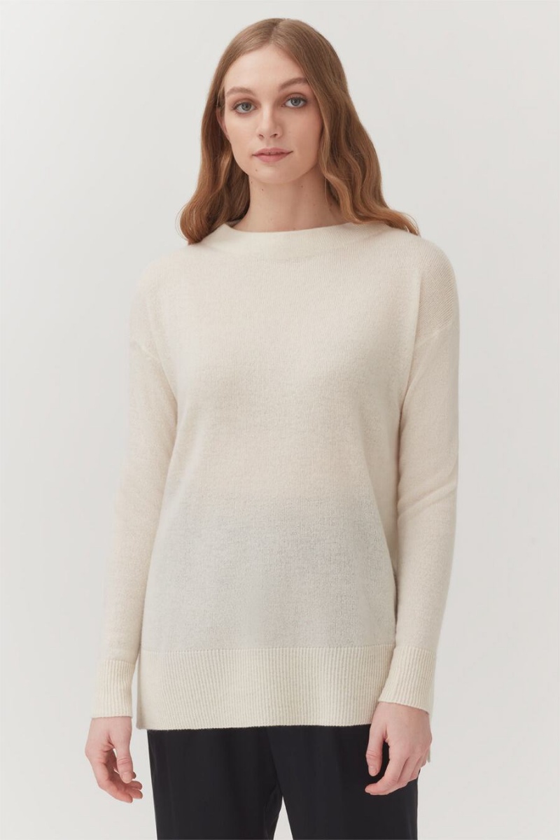 Pulovere Cuyana Single-Origin Cashmere Funnel Neck Dama Albi | MEY855ZO