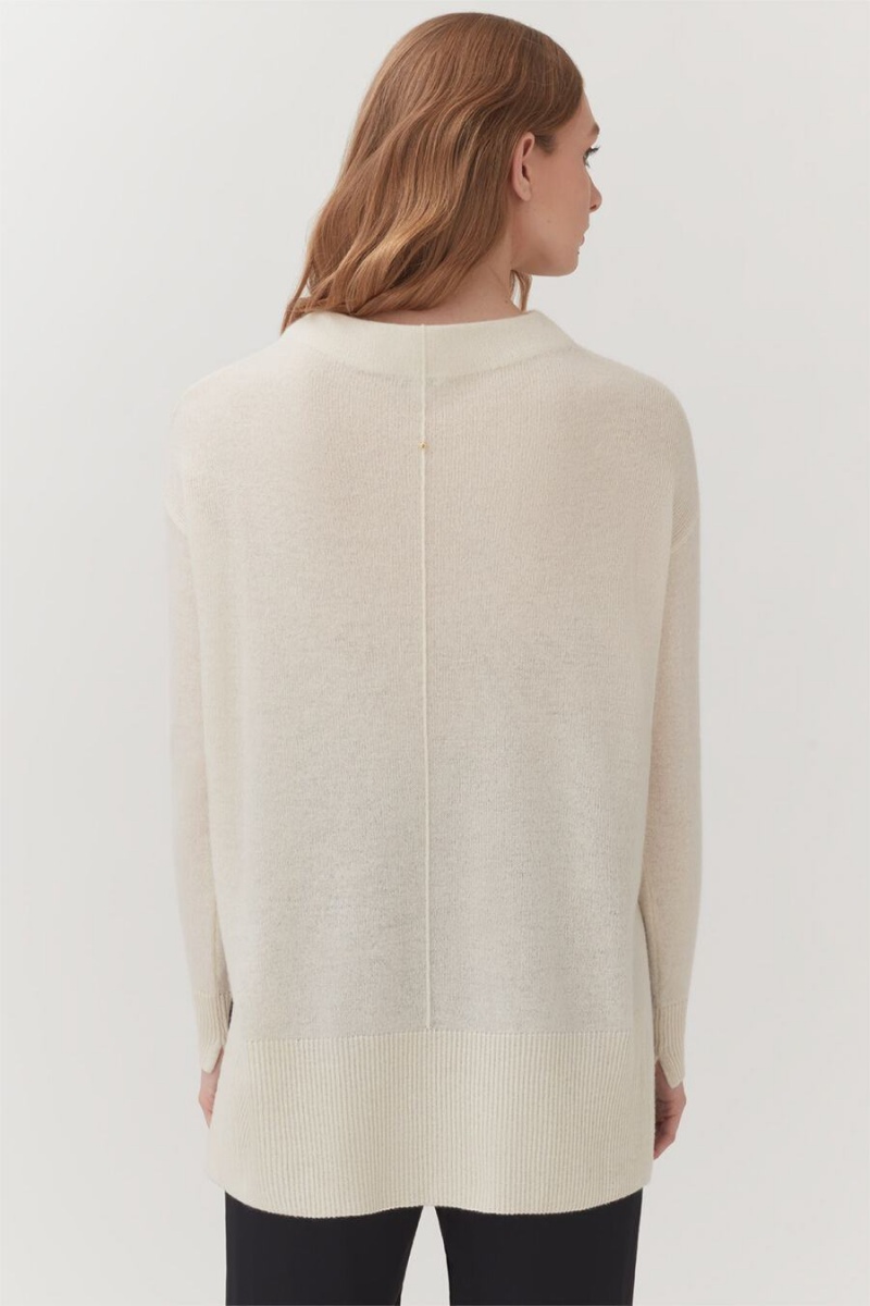 Pulovere Cuyana Single-Origin Cashmere Funnel Neck Dama Albi | MEY855ZO