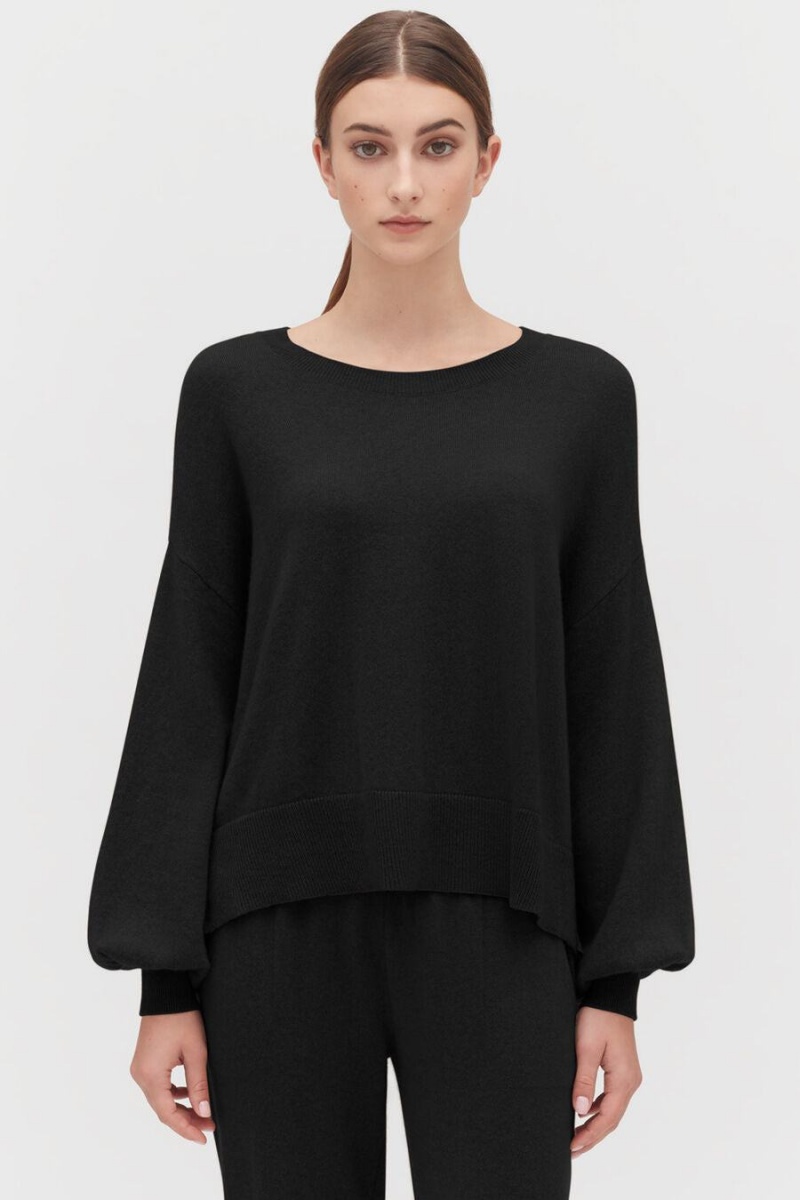 Pulovere Cuyana Single-Origin Cashmere Open Side Dama Negrii | ZFE2316OC