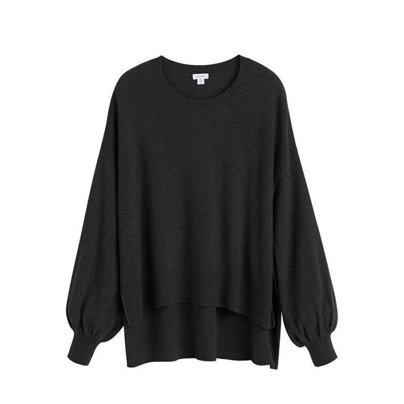 Pulovere Cuyana Single-Origin Cashmere Open Side Dama Negrii | ZFE2316OC