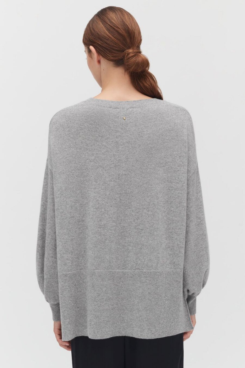 Pulovere Cuyana Single-Origin Cashmere Open Side Dama Gri Deschis | YDT3719FK