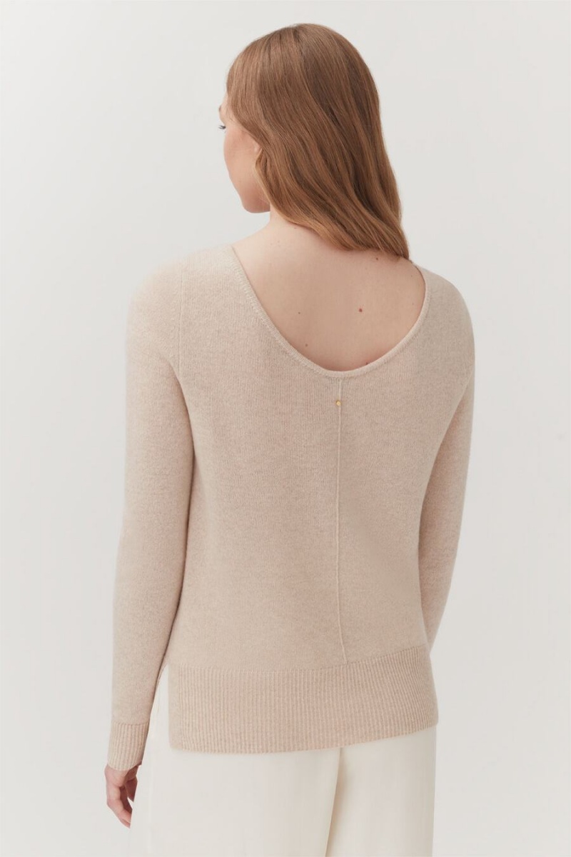 Pulovere Cuyana Single-Origin Cashmere Scoop Neck Dama Bej | DSF5225BR