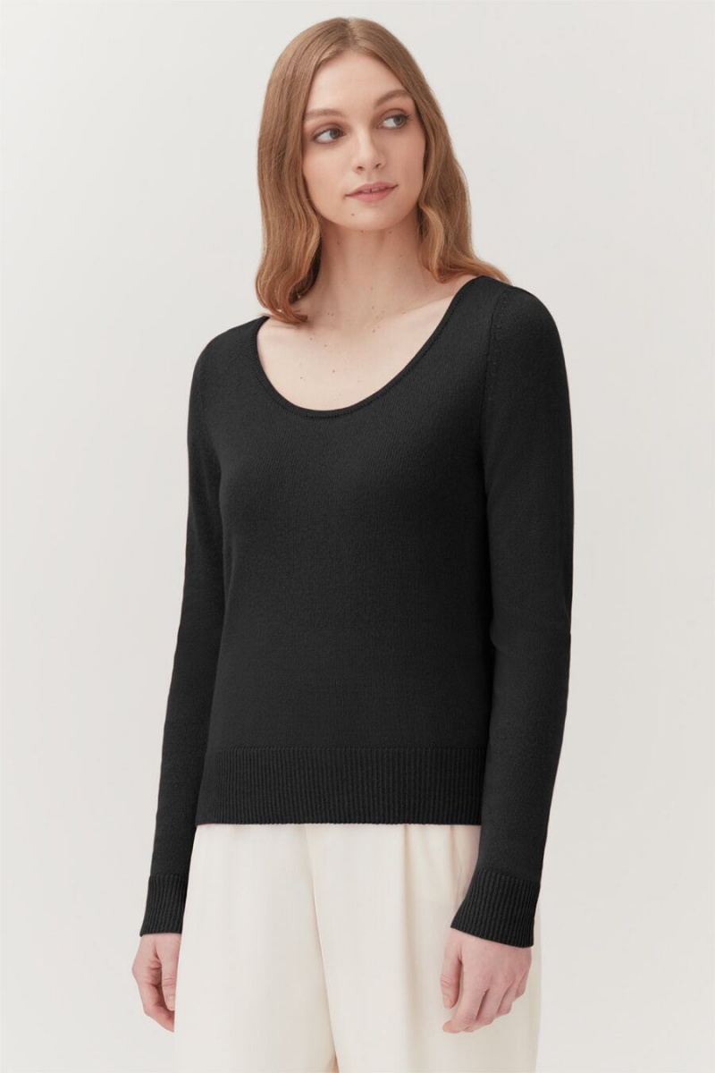 Pulovere Cuyana Single-Origin Cashmere Scoop Neck Dama Negrii | HVV9673SP