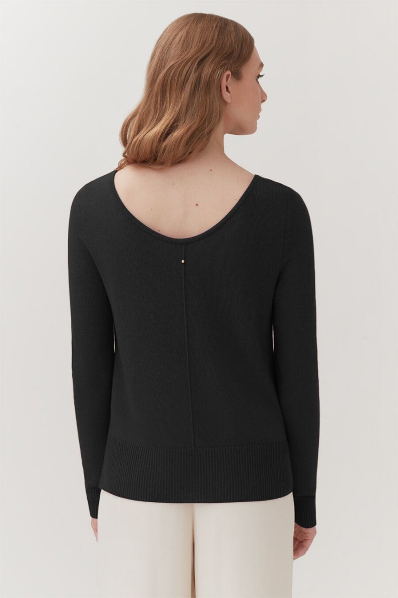 Pulovere Cuyana Single-Origin Cashmere Scoop Neck Dama Negrii | HVV9673SP