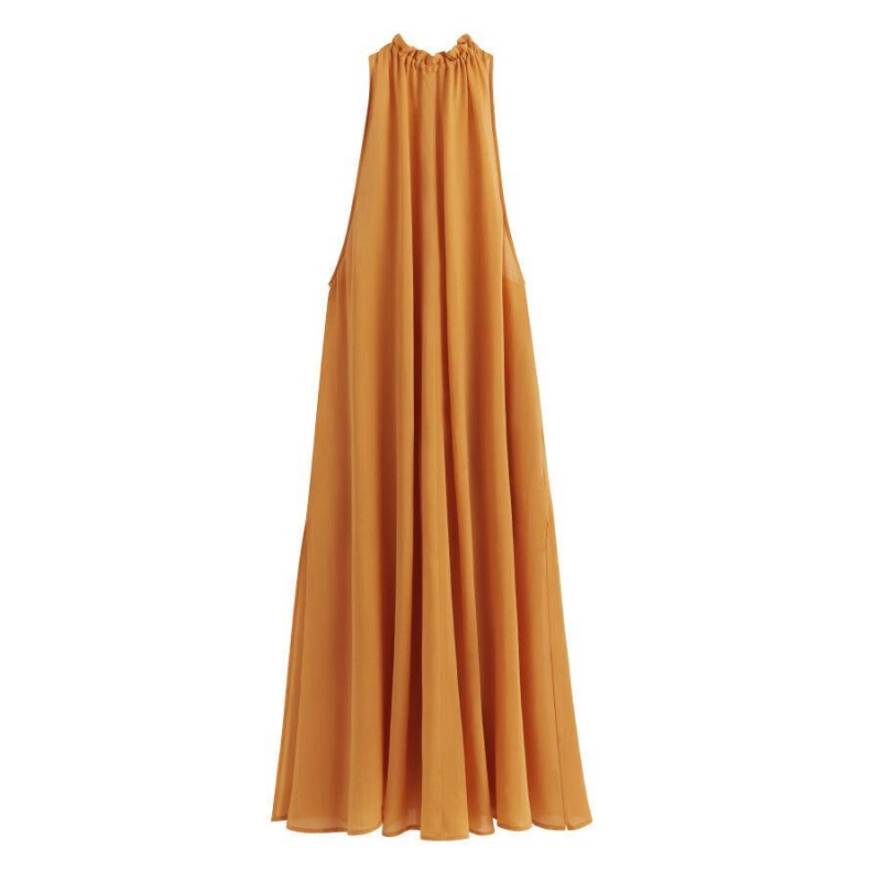 Rochie Cuyana Gathered-Neck Maxi Cover Up Dama Galbeni | CTT4043NQ