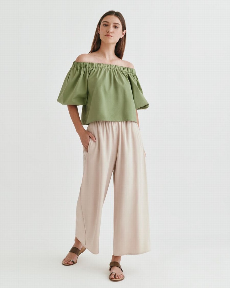 Topuri Decupate Cuyana Poplin Off-The-Shoulder Dama Verzi | CIT5199MA