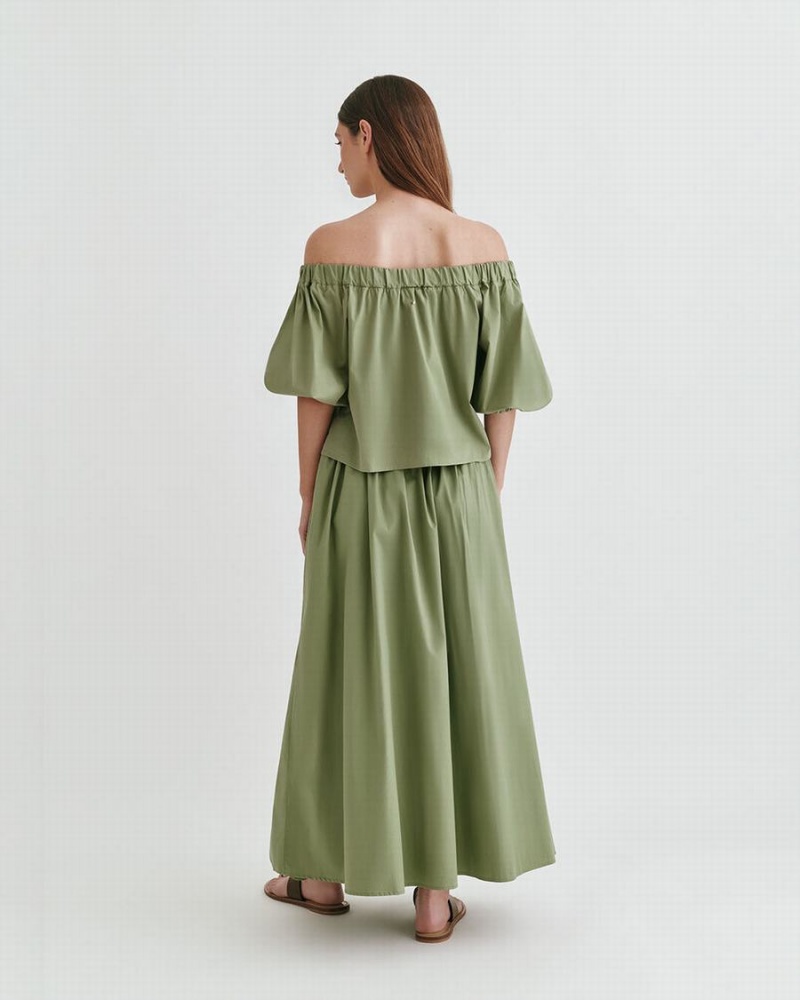 Topuri Decupate Cuyana Poplin Off-The-Shoulder Dama Verzi | CIT5199MA