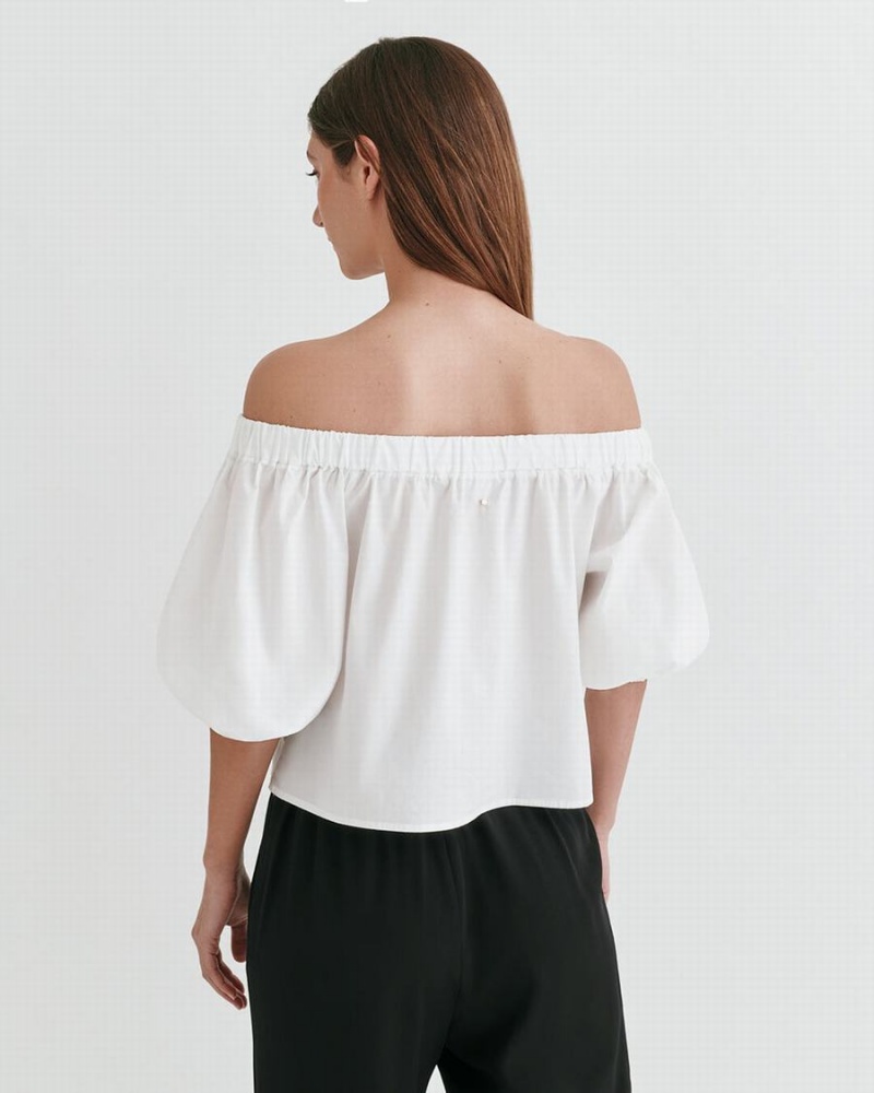 Topuri Decupate Cuyana Poplin Off-The-Shoulder Dama Albi | CJD1613IN