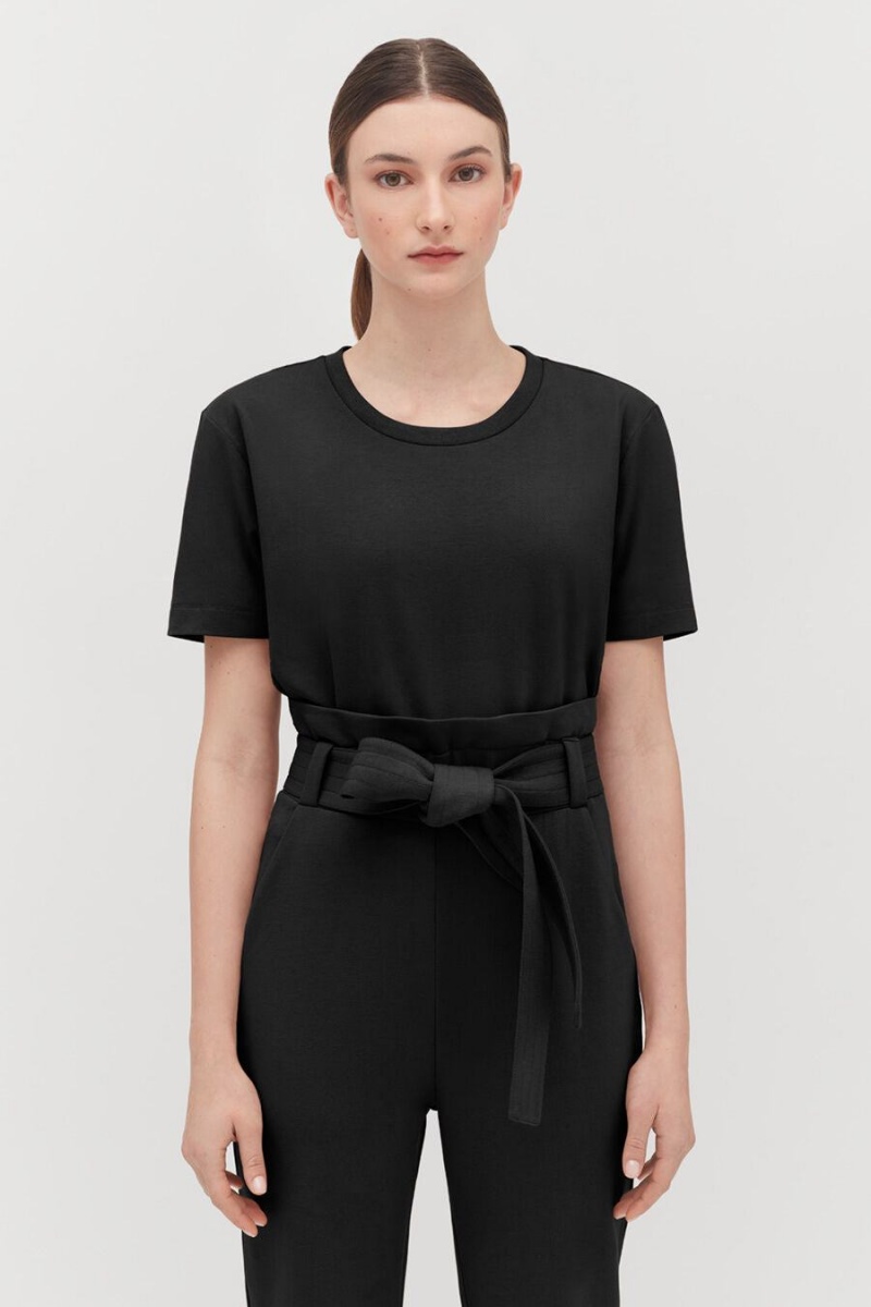 Tricouri Cuyana Căptușită Shoulder Cropped Tee Dama Negrii | NDD407GJ