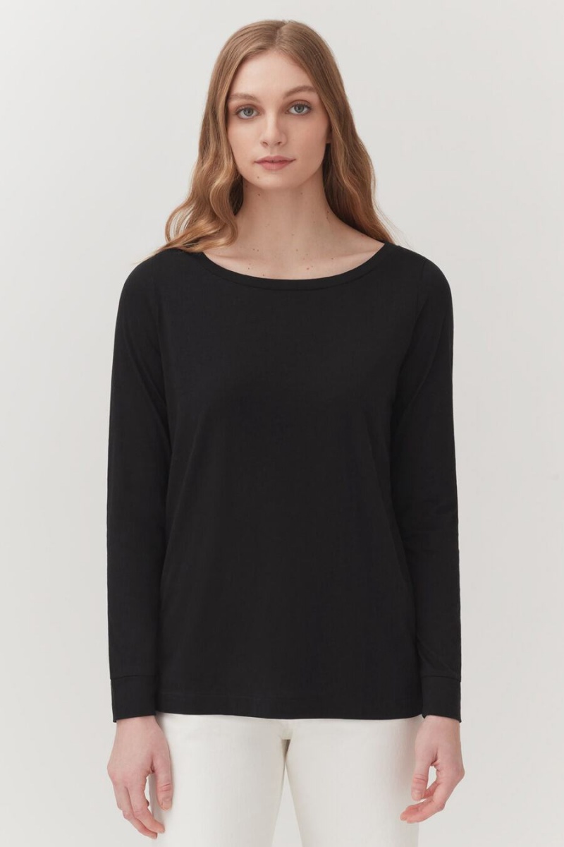 Tricouri Cuyana Pima Boatneck Long Sleeve Tee Dama Negrii | WXT3972GI