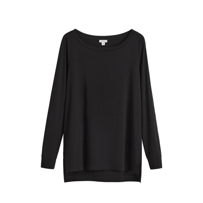 Tricouri Cuyana Pima Boatneck Long Sleeve Tee Dama Negrii | WXT3972GI