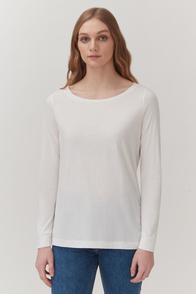 Tricouri Cuyana Pima Boatneck Long Sleeve Tee Dama Albi | BHU2896AS