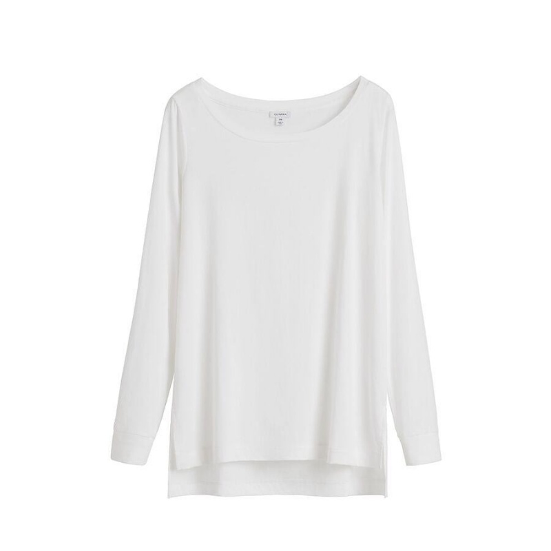 Tricouri Cuyana Pima Boatneck Long Sleeve Tee Dama Albi | BHU2896AS