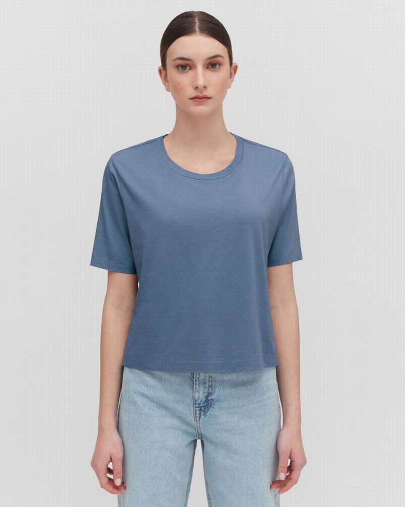 Tricouri Cuyana Pima Cropped Tee Dama Albastri | XZA10043RJ