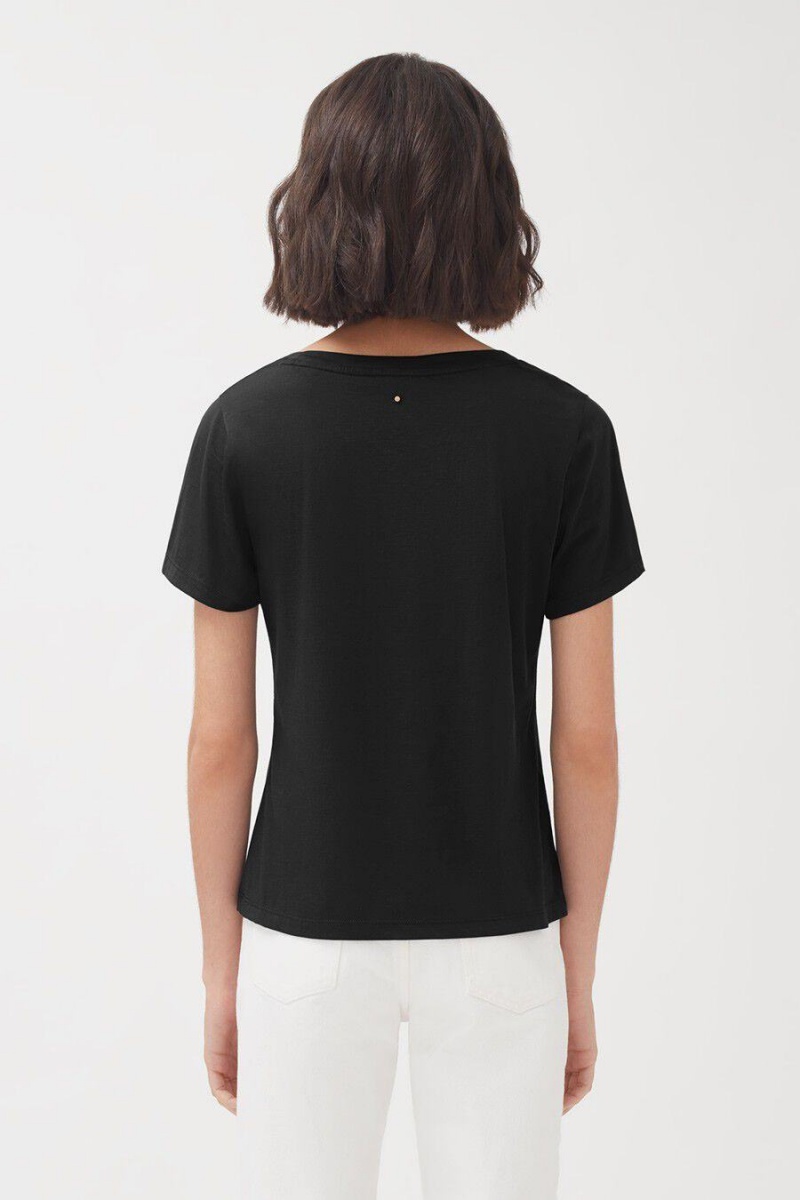 Tricouri Cuyana Pima Scoop Neck Tee Dama Negrii | ULU851YA