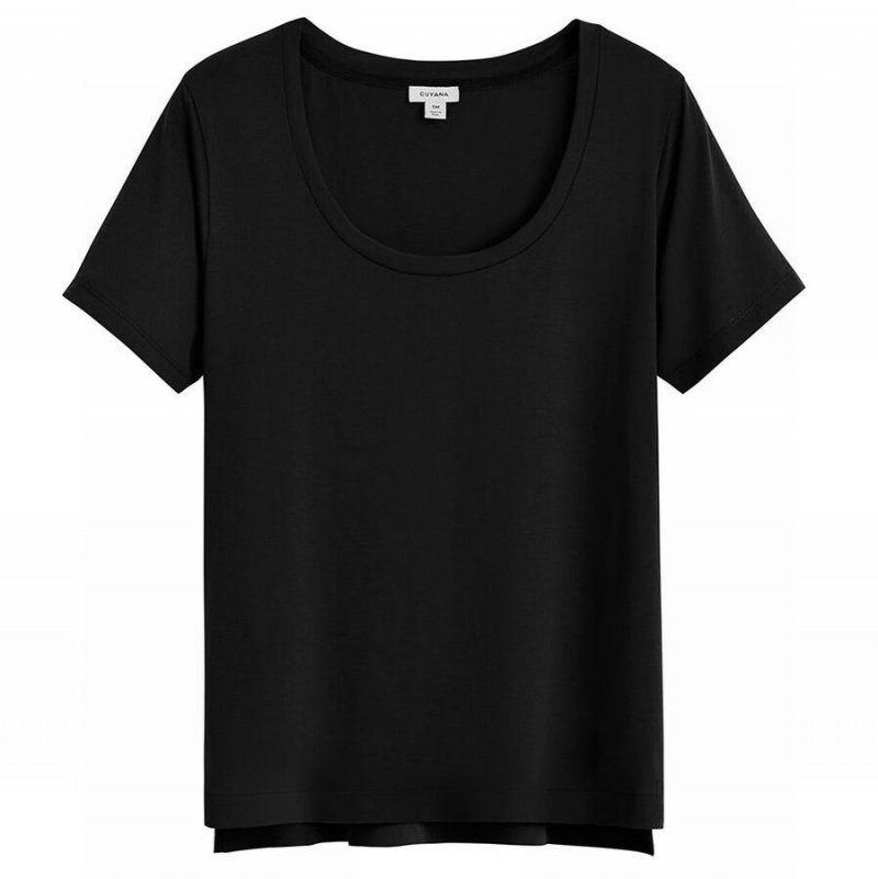 Tricouri Cuyana Pima Scoop Neck Tee Dama Negrii | ULU851YA