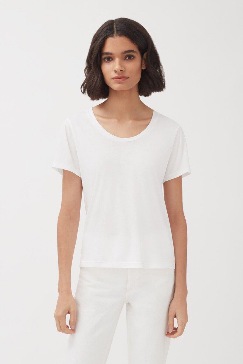 Tricouri Cuyana Pima Scoop Neck Tee Dama Albi | YVM7049BO