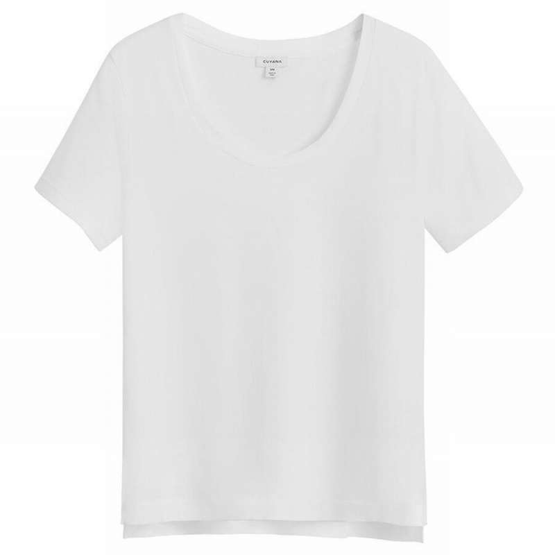 Tricouri Cuyana Pima Scoop Neck Tee Dama Albi | YVM7049BO