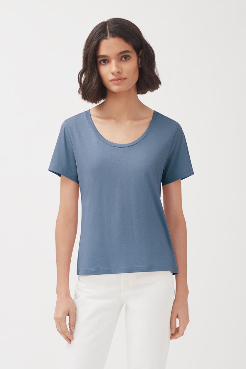 Tricouri Cuyana Pima Scoop Neck Tee Dama Albastri | UVA4064LE