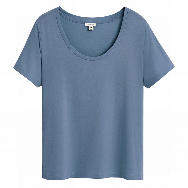 Tricouri Cuyana Pima Scoop Neck Tee Dama Albastri | UVA4064LE