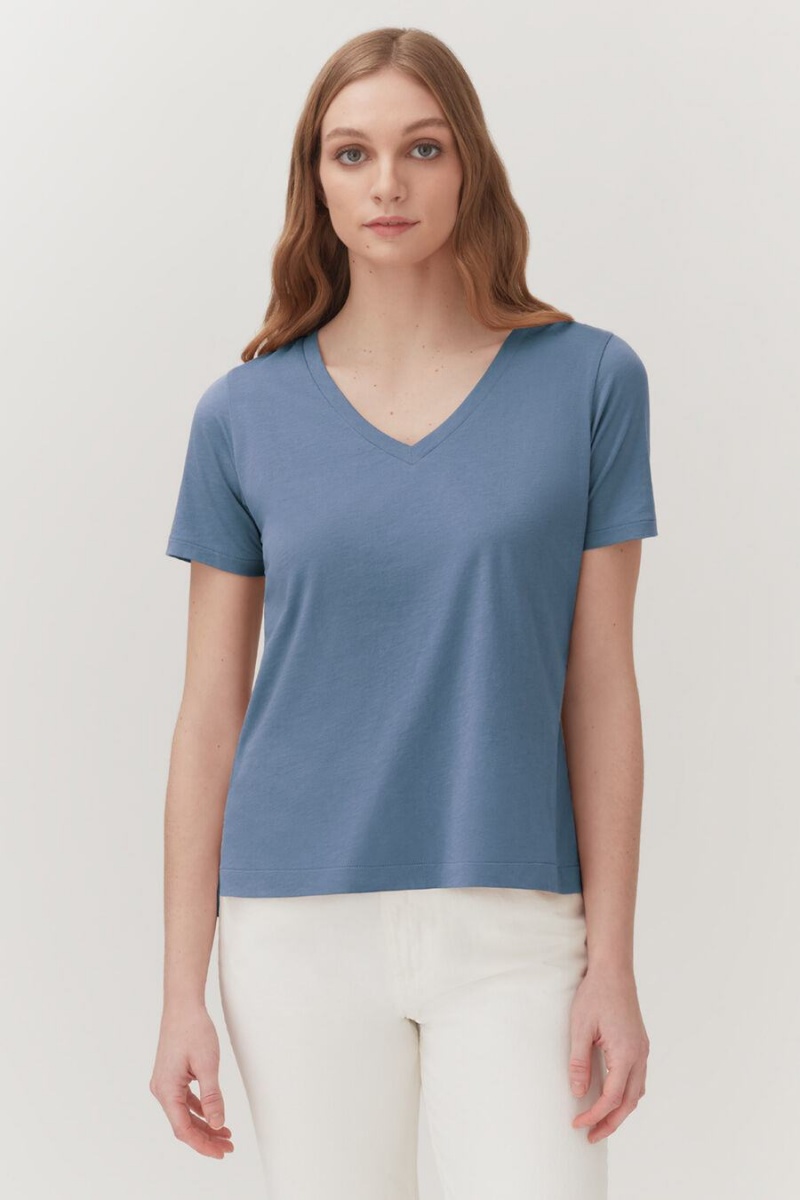 Tricouri Cuyana Pima V-Neck Tee Dama Albastri | LZB9768BC