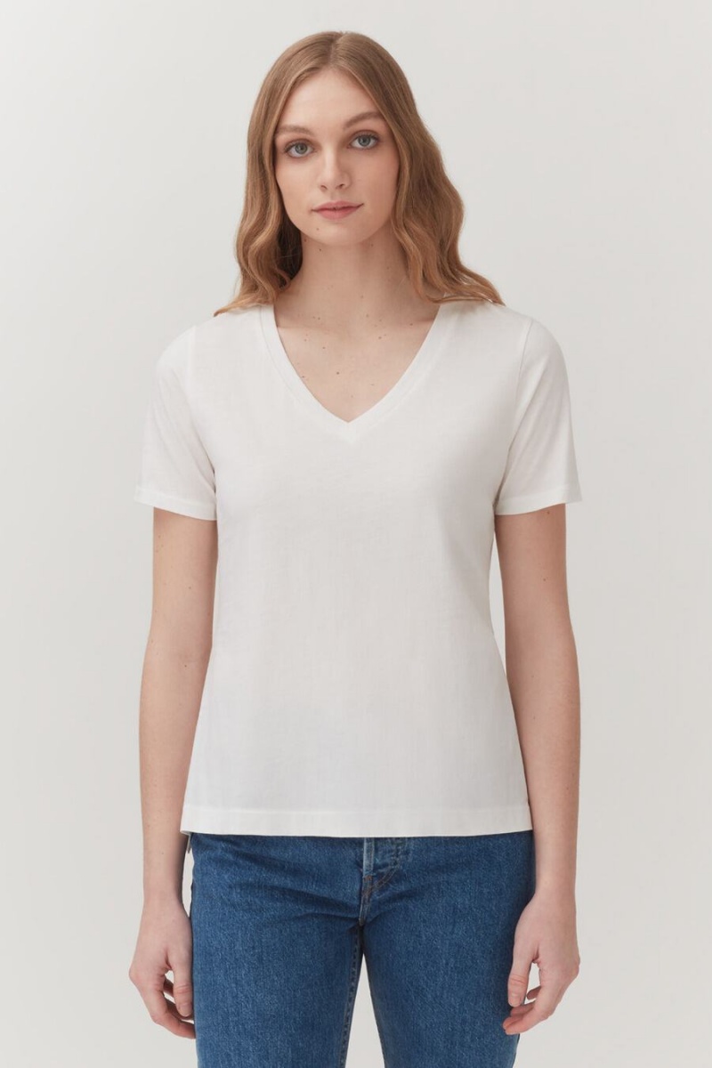 Tricouri Cuyana Pima V-Neck Tee Dama Albi | FWL1048SJ